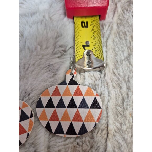 Geometric Triangle Mosaic Leather Dangle Earrings Handmade Lightweight Statement - Picture 4 of 4